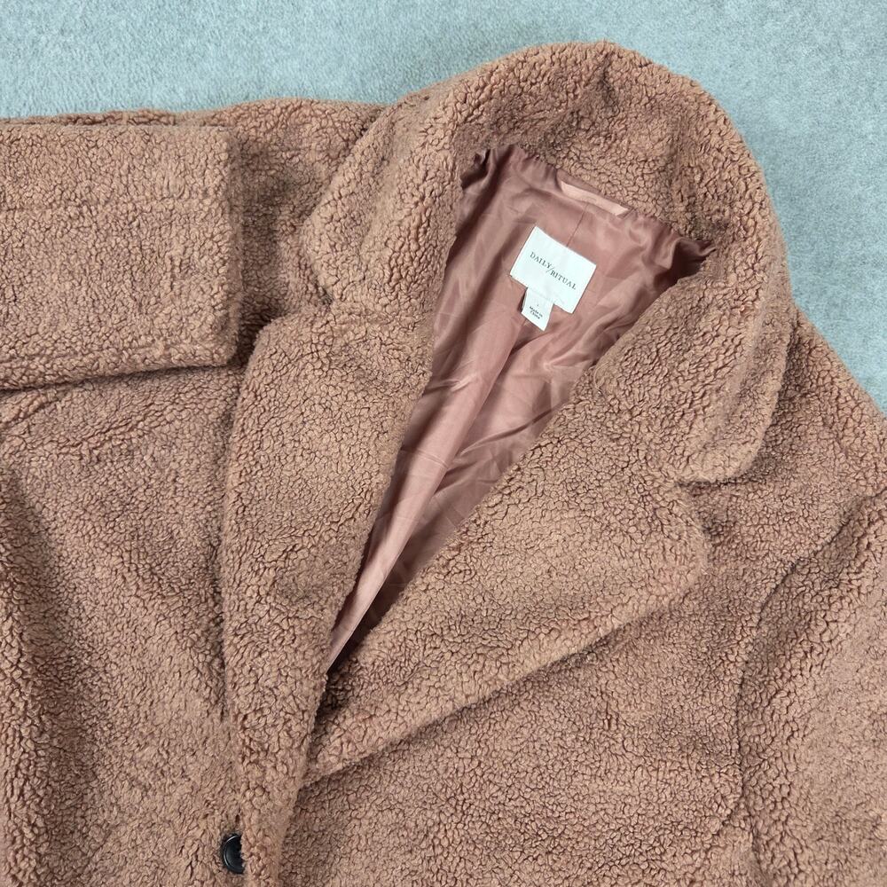 Daily Ritual Large Rose/Mauve color Teddy Bear Fleece Oversize Lapel Sherpa Coat